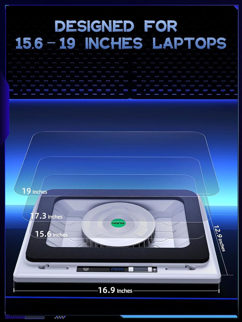 llano وسادة تبريد لابتوب V12 مع مروحة توربينية 5.5 بوصة – تبريد عالي السرعة لأجهزة اللابتوب المخصصة للألعاب من 15-19 بوصة، سرعة قابلة للتعديل وتحكم باللمس، محور USB 3-Port، مع وسادة ماوس، بيضاء (بدون RGB) - Image 5